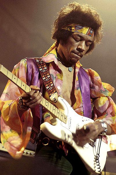 Jimi Hendrix playing a Fender Stratocaster